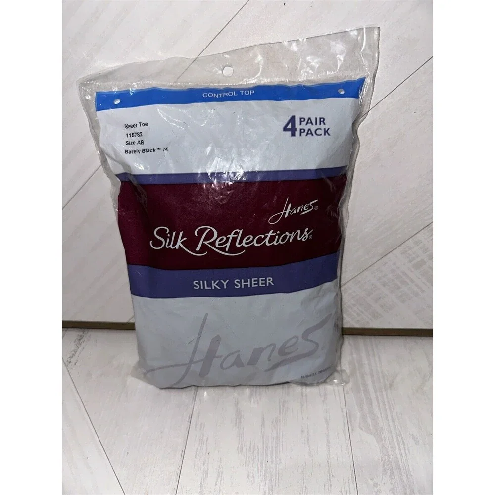 Hanes Silk Reflections Pantyhose 4 Pack Size AB Barely Black New 0D042 Vintage